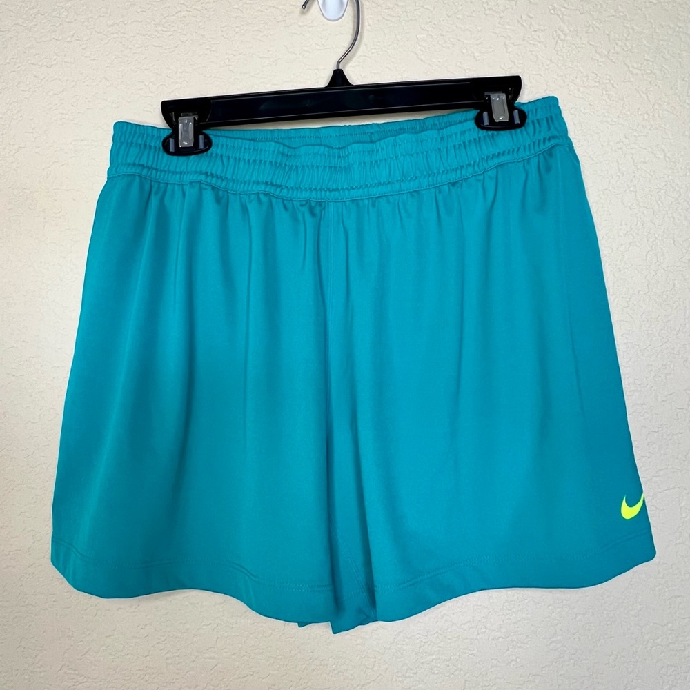 Nike Dri Fit Running Shorts Womens Large Teal Neon Yellow Athletic Gym